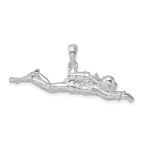 Sterling Silver Scuba Diver Pendant with Full Gear and Fins, Nautical Adventure Charm