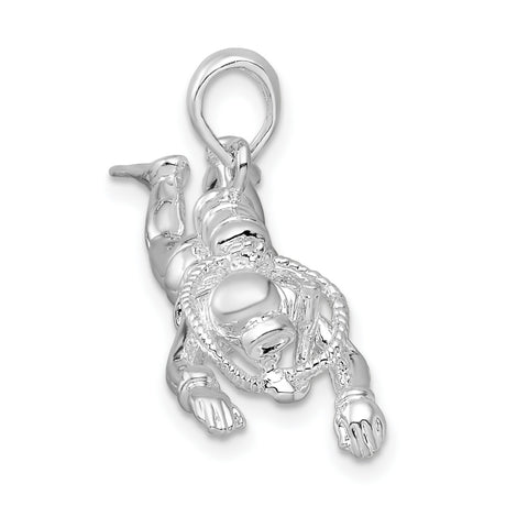 Sterling Silver Scuba Diver Pendant with Detailed Diving Gear and Oxygen Tanks
