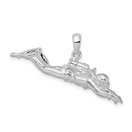 Sterling Silver Scuba Diver Pendant with Detailed Diving Gear and Oxygen Tanks