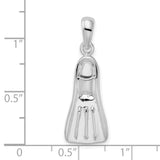 Sterling Silver Scuba Flipper Pendant, 3D Diver Fin Charm, Nautical Ocean Theme Jewelry