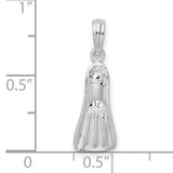 Sterling Silver Scuba Diving Flipper Pendant, 3D Fin Charm, Nautical Marine Theme