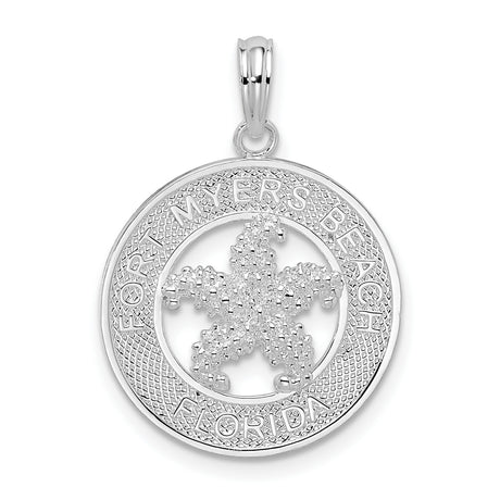 Sterling Silver Starfish Pendant with Fort Myers Beach Florida Text and Ocean Charm