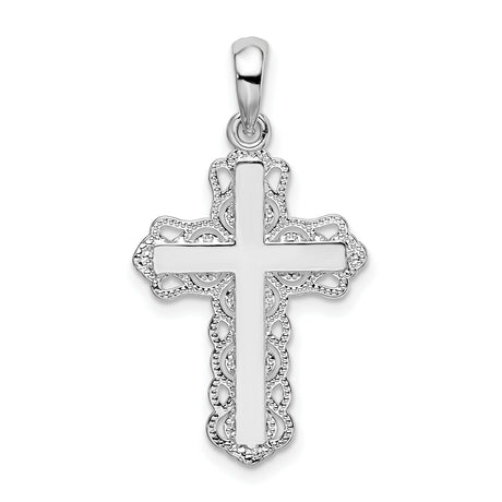 Sterling Silver Cross Pendant with Filigree Lace Edge and Milgrain Detail