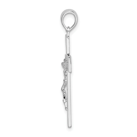 Sterling Silver Crucifix Cross Pendant, Textured Latin Cross with Polished Finish