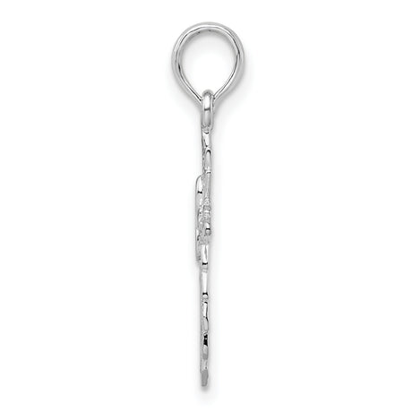 Sterling Silver Cross Pendant with Cut-Out Design, Floral Motif and Leaf Details