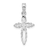 Sterling Silver Cross Pendant with Cut-Out Design, Floral Motif and Leaf Details