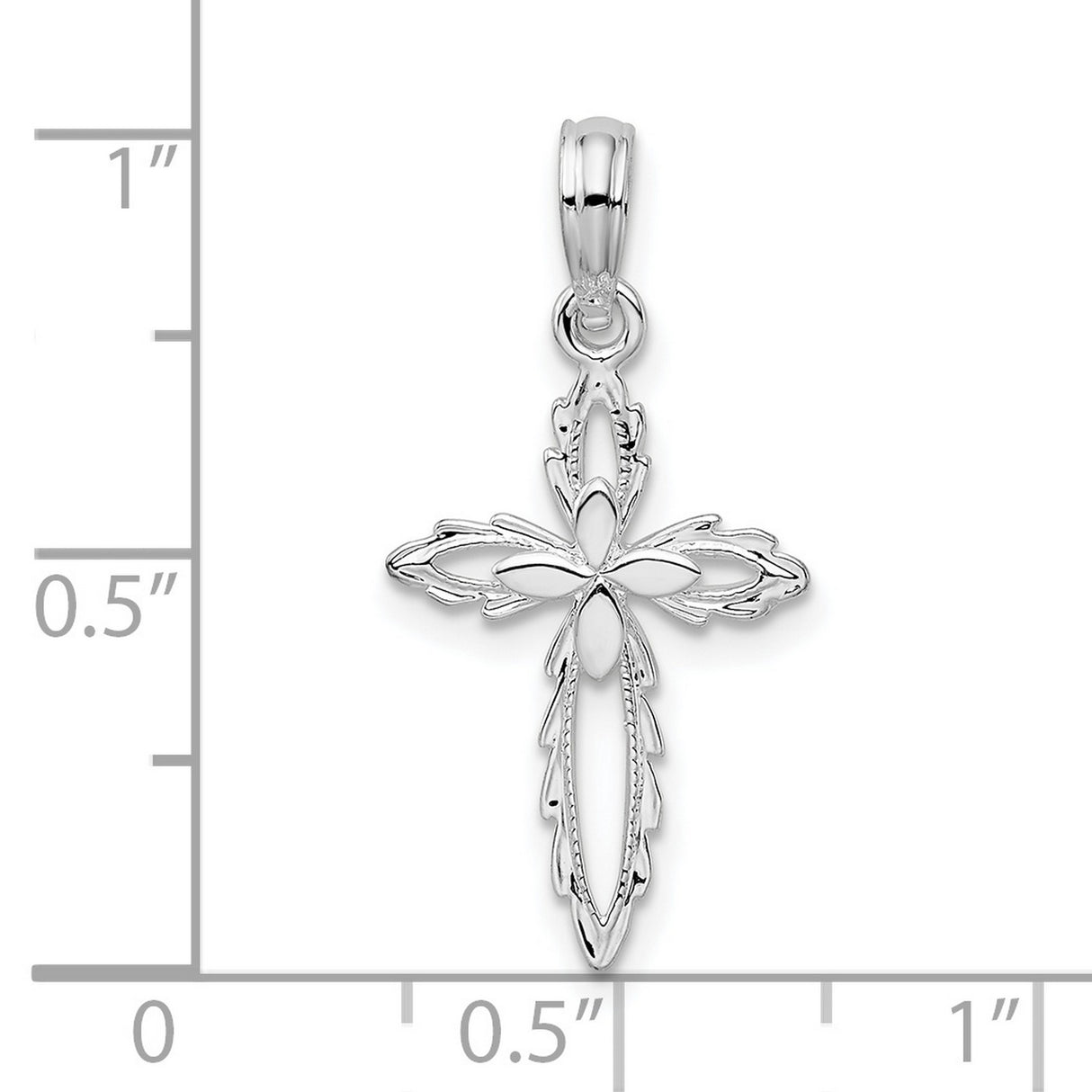 Sterling Silver Cross Pendant with Cut-Out Design, Floral Motif and Leaf Details