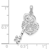 Sterling Silver Heart Key Pendant with Filigree Design and Keyhole Motif for Women