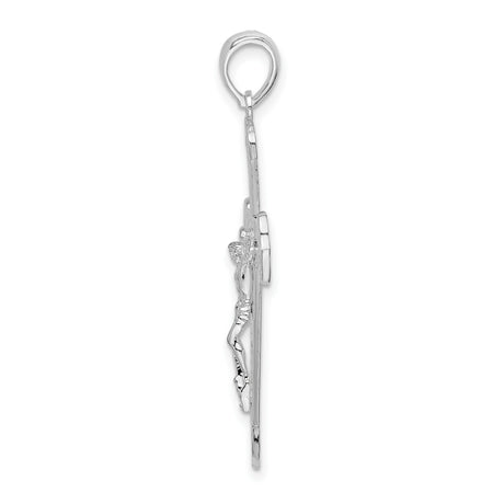 Sterling Silver Crucifix Cross Pendant with Flared Edges and Scalloped Design