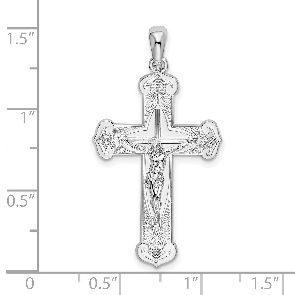 Sterling Silver Crucifix Cross Pendant with Flared Edges and Scalloped Design
