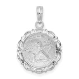 Sterling Silver Angel Pendant with Cherub Design and Scalloped Border, Christian Symbol Charm