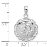 Sterling Silver Angel Pendant with Cherub Design and Scalloped Border, Christian Symbol Charm