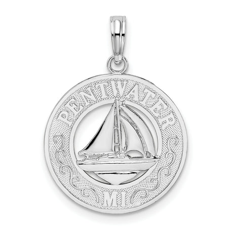 Sterling Silver Sailboat Pendant with Pentwater Michigan Engraving, Nautical Lake Life Jewelry