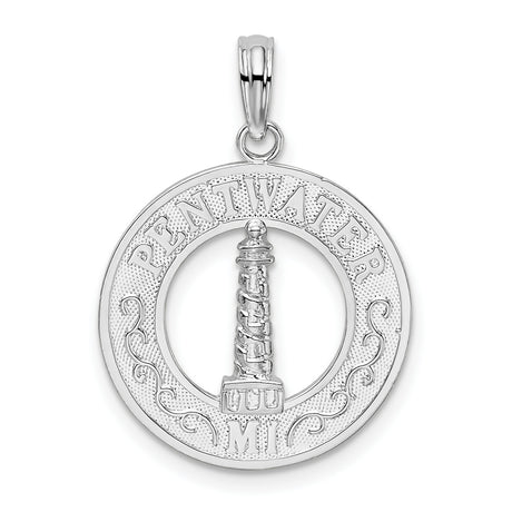 Sterling Silver Lighthouse Pendant with Pentwater Michigan Engraving, Nautical Travel Charm