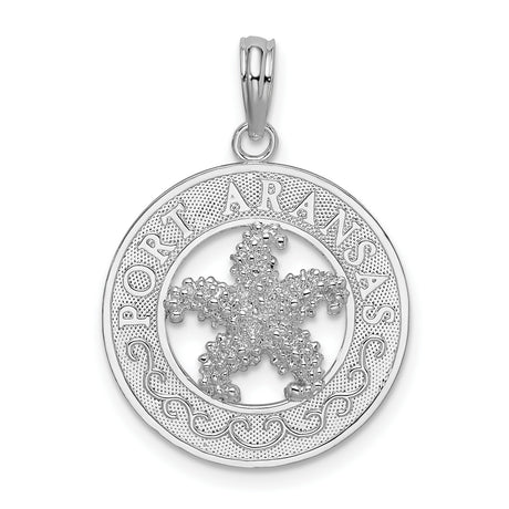 Sterling Silver Starfish Pendant with Port Aransas Engraving and Wave Accents