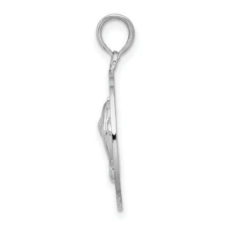Sterling Silver Dolphin Circle Pendant with Wave Motif, Nautical Marine Life Design