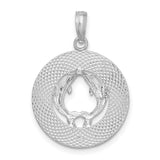 Sterling Silver Dolphin Circle Pendant with Wave Motif, Nautical Marine Life Design