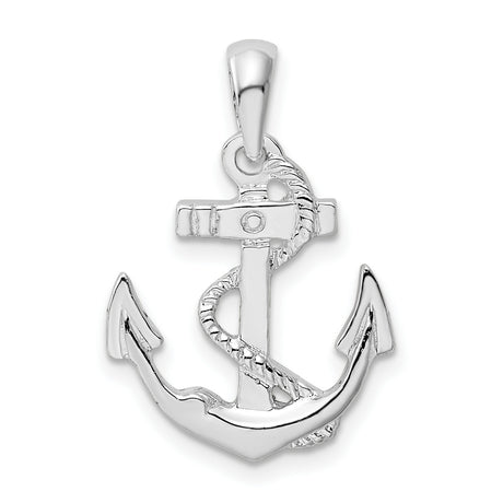 Sterling Silver Anchor Pendant with Rope Design, Nautical Symbol of Hope and Strength