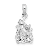 Polished Big and Little Cats Charm Pendant in Real 925 Sterling Silver