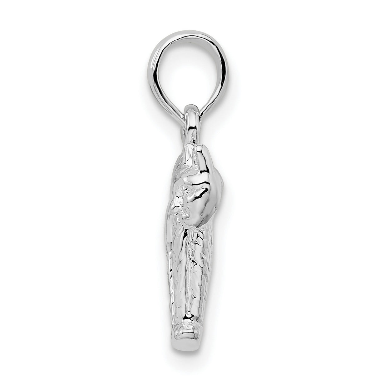 Polished Textured 3-D Cat with Arched Back Charm Pendant in Real 925 Sterling Silver