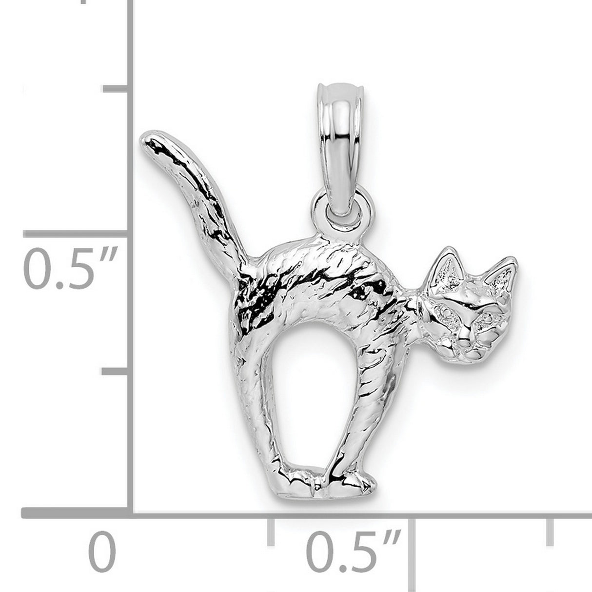 Polished Textured 3-D Cat with Arched Back Charm Pendant in Real 925 Sterling Silver