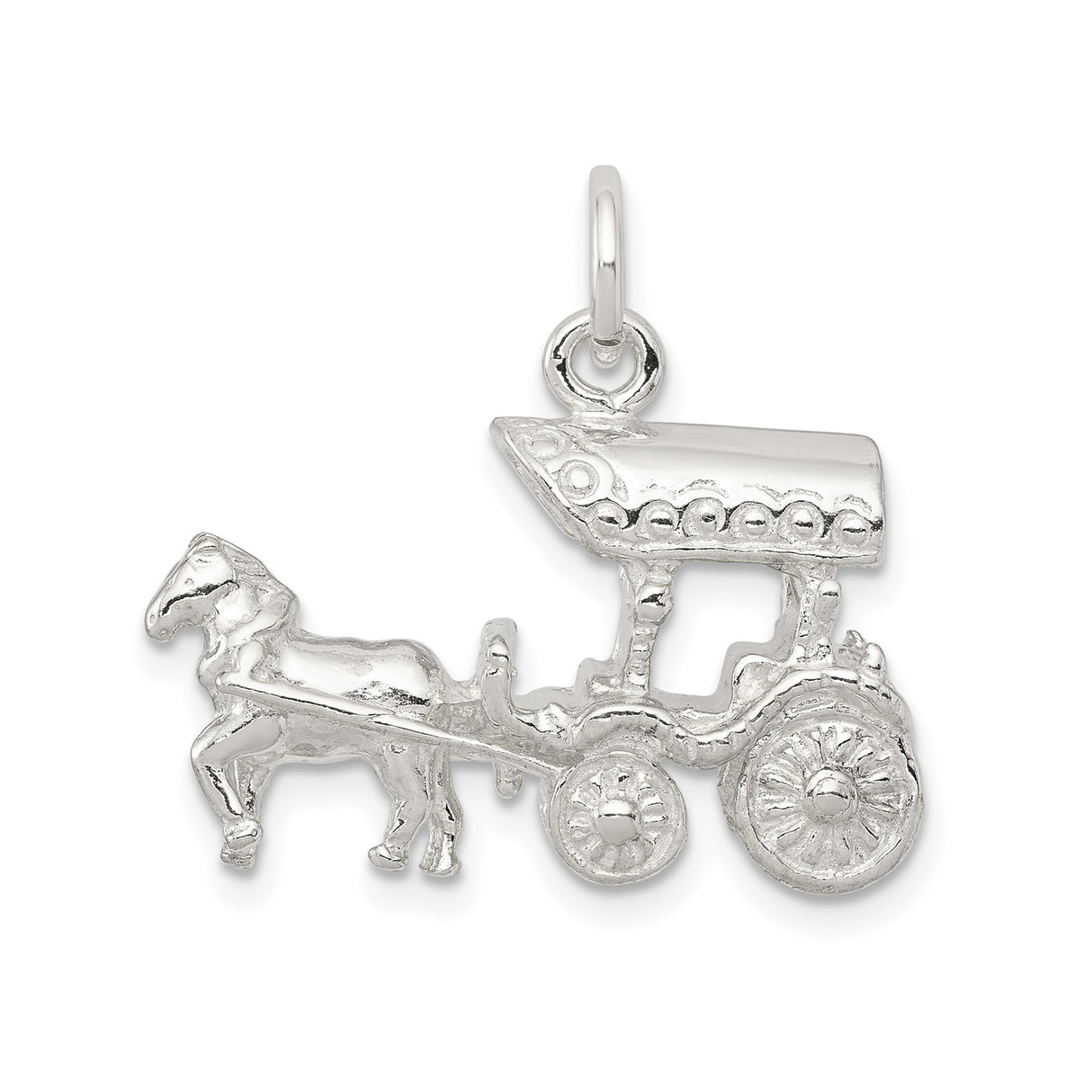 Horse And Covered Carriage Charm Pendant in Real 925 Sterling Silver