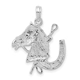 Sterling Silver Horse Head Pendant with Riding Crop and Horseshoe , Equestrian Theme