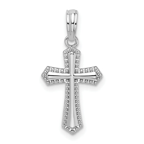 Sterling Silver Cross Pendant with Beaded Border, Flared Tips, and Beveled Arms