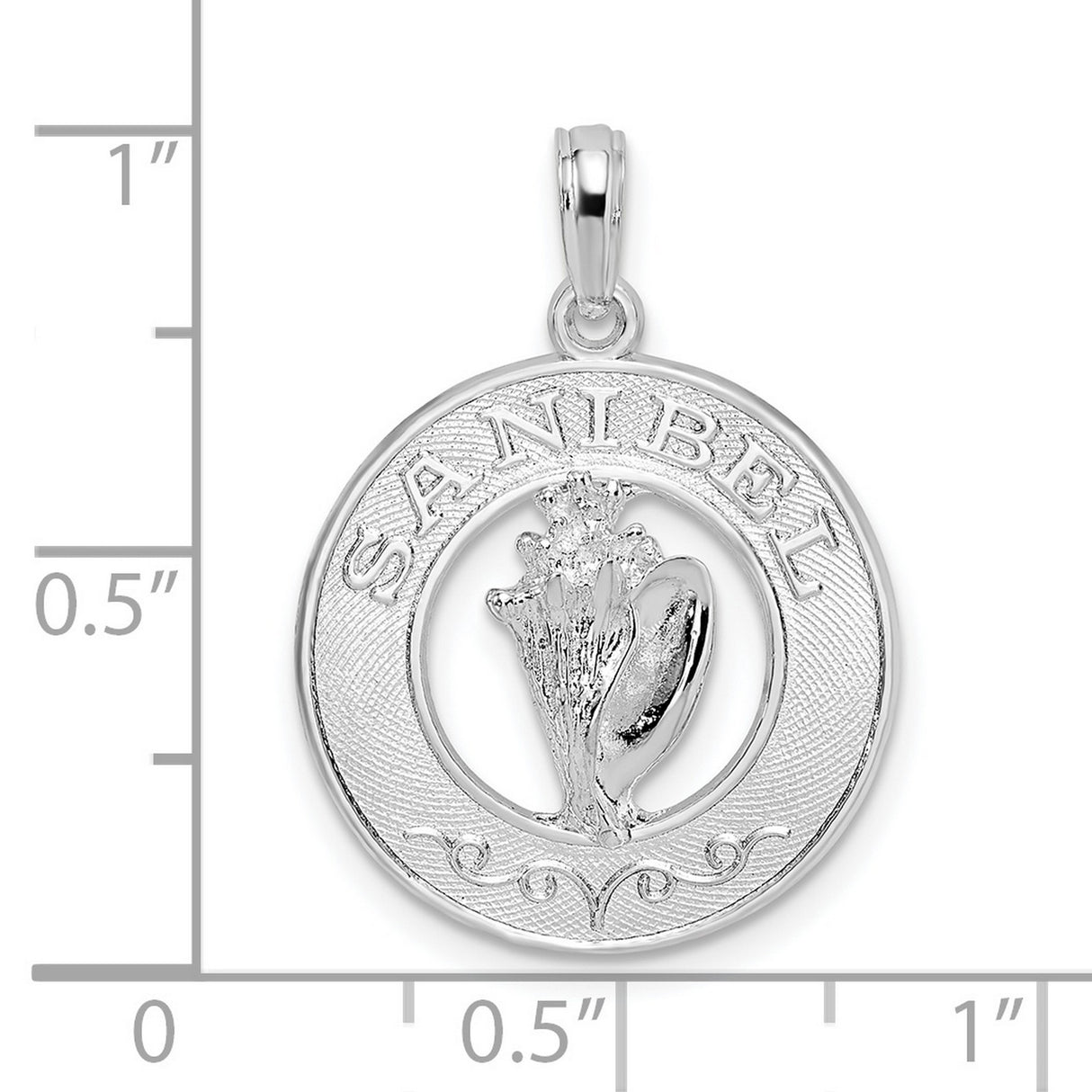 Sterling Silver Round Pendant with Sanibel Seashell Design, Coastal Beach Style