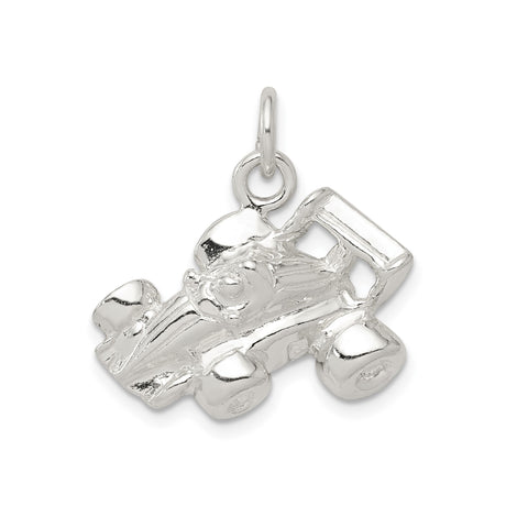 Sterling Silver Formula One Car Charm Pendant with 3D Open-Wheel Racing Design
