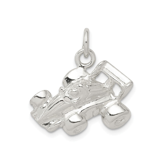 Sterling Silver Formula One Car Charm Pendant with 3D Open-Wheel Racing Design