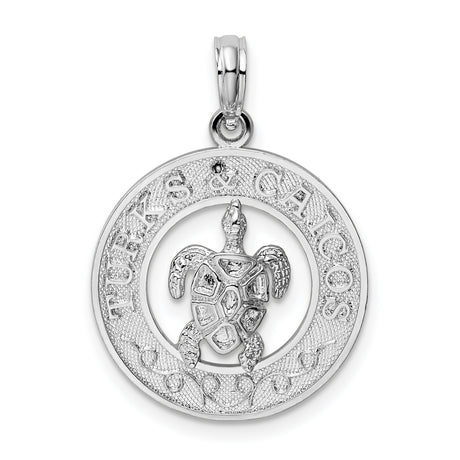 Sterling Silver Sea Turtle Pendant, Turks Caicos Circle Design, Nautical Ocean Charm