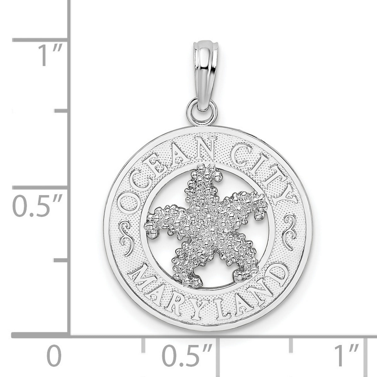 Sterling Silver Starfish Pendant with Ocean City Maryland Engraving, Nautical Beach Theme