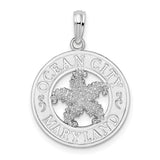 Sterling Silver Starfish Pendant with Ocean City Maryland Engraving, Nautical Beach Theme