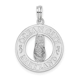 Sterling Silver Flip-Flop Pendant with Ocean City Maryland Engraving, Beach Vacation Jewelry