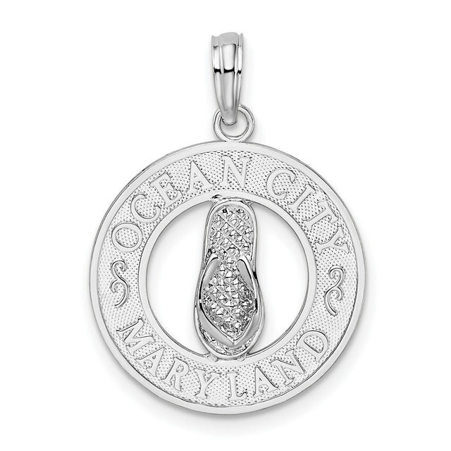 Sterling Silver Flip-Flop Pendant with Ocean City Maryland Engraving, Beach Vacation Jewelry