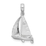 Sterling Silver Sailboat Pendant with Detailed Sail Design, Nautical Jewelry for Ocean Lovers