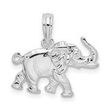Sterling Silver Elephant Pendant with Raised Trunk, Symbol of Strength and Luck