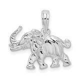 Sterling Silver Elephant Pendant with Raised Trunk, Symbol of Strength and Luck