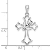 Sterling Silver Cross Pendant with Dove Charm, Openwork Fleur de Lis Religious Design