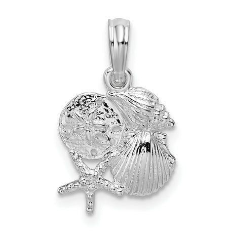 Sterling Silver Beach Pendant with Sand Dollar, Starfish, and Seashell Design