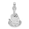 Sterling Silver Cake Slice Pendant with Happy Birthday Engraving and Candle Detail