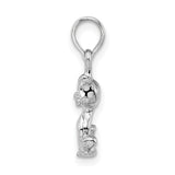 Polished 3-D Mini Sitting Cat Charm Pendant in Real 925 Sterling Silver