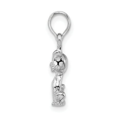 Polished 3-D Mini Sitting Cat Charm Pendant in Real 925 Sterling Silver