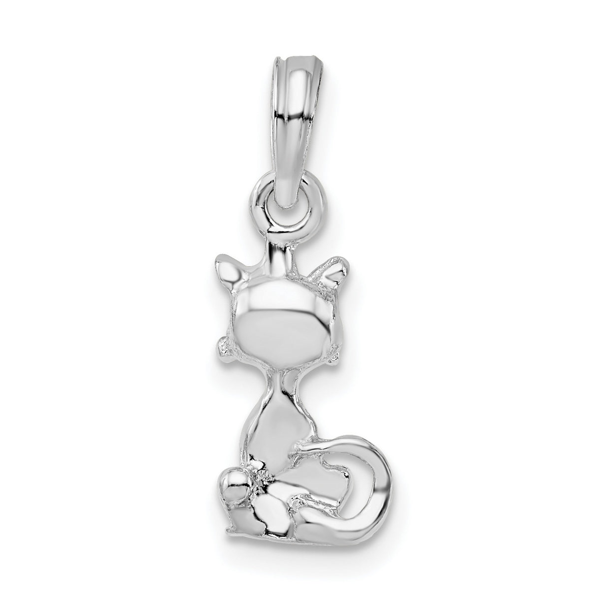 Polished 3-D Mini Sitting Cat Charm Pendant in Real 925 Sterling Silver