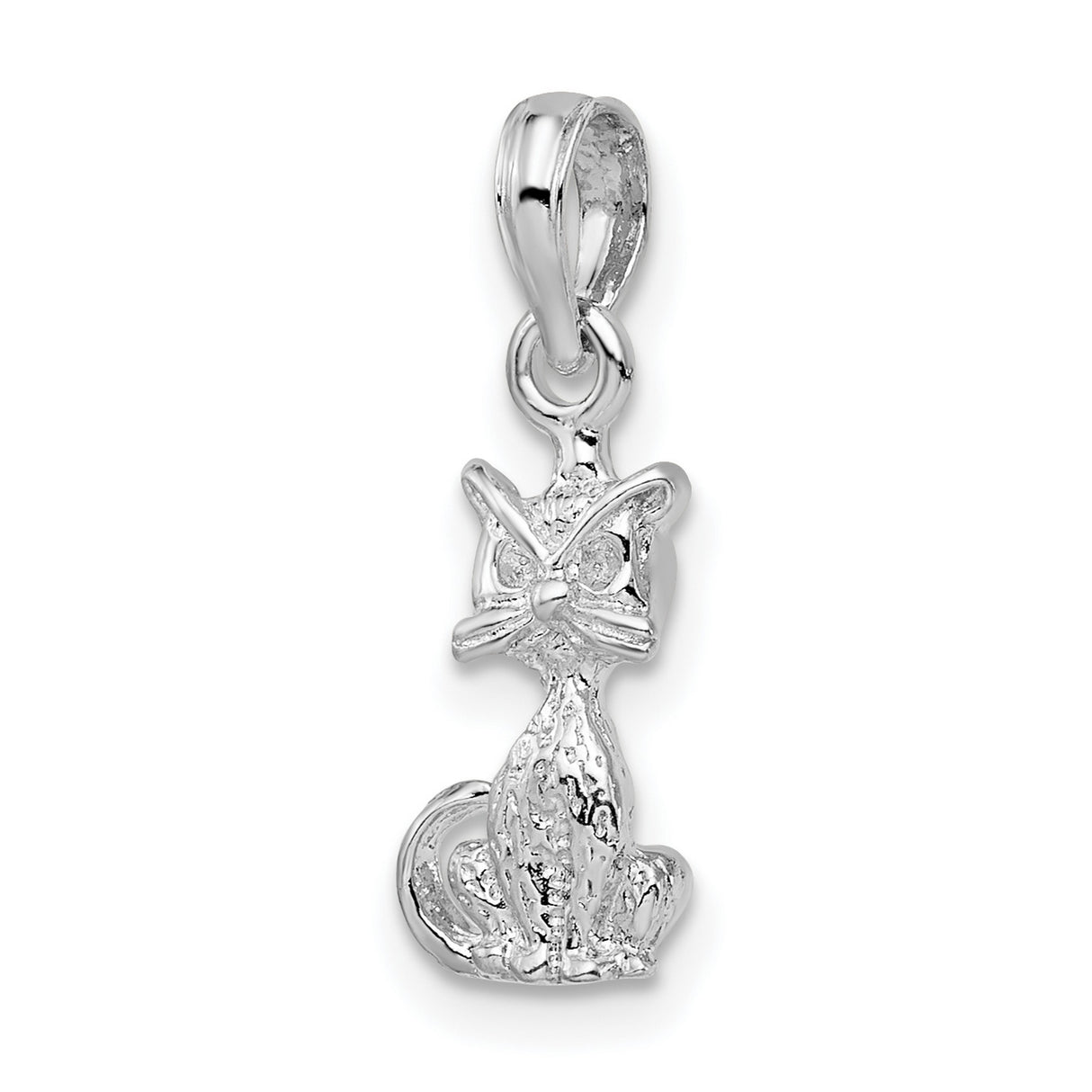 Polished 3-D Mini Sitting Cat Charm Pendant in Real 925 Sterling Silver