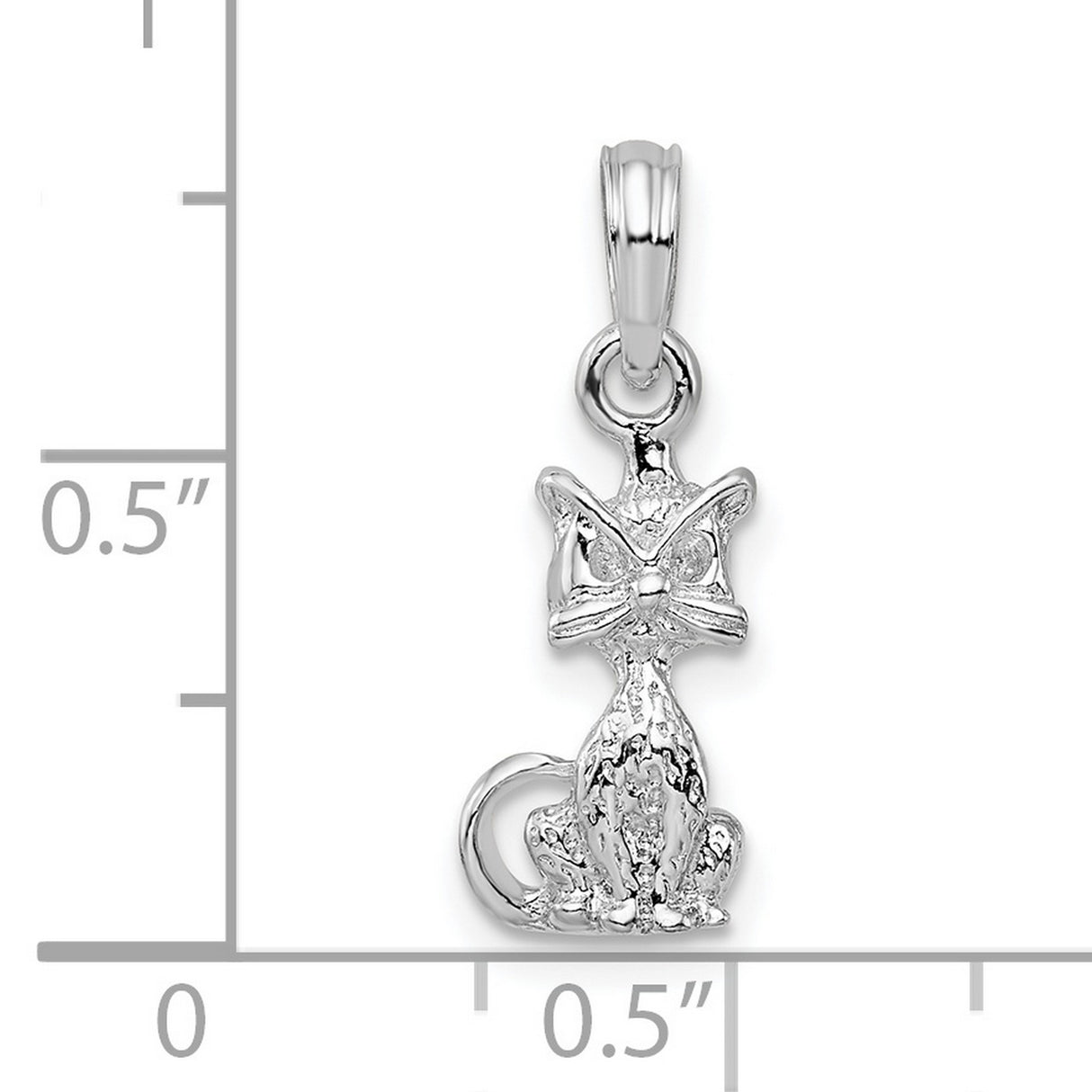 Polished 3-D Mini Sitting Cat Charm Pendant in Real 925 Sterling Silver