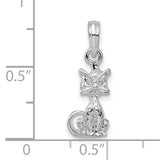 Polished 3-D Mini Sitting Cat Charm Pendant in Real 925 Sterling Silver