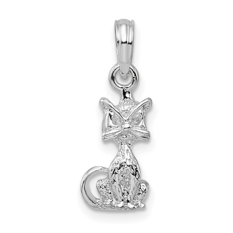 Polished 3-D Mini Sitting Cat Charm Pendant in Real 925 Sterling Silver
