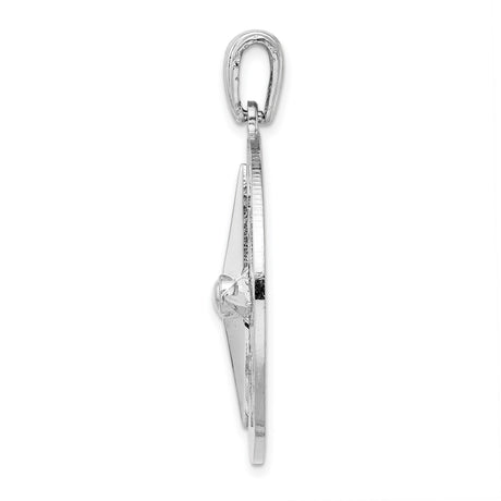 Sterling Silver Compass Pendant with Nautical Rose Design and Directional Engravings